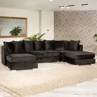 Rowan 6-Seater U-Shaped Corner Sofa - Black, Velvet
