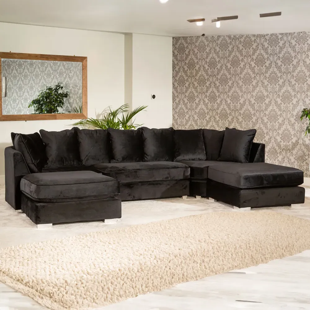 Rowan 6-Seater U-Shaped Corner Sofa - Black, Velvet image