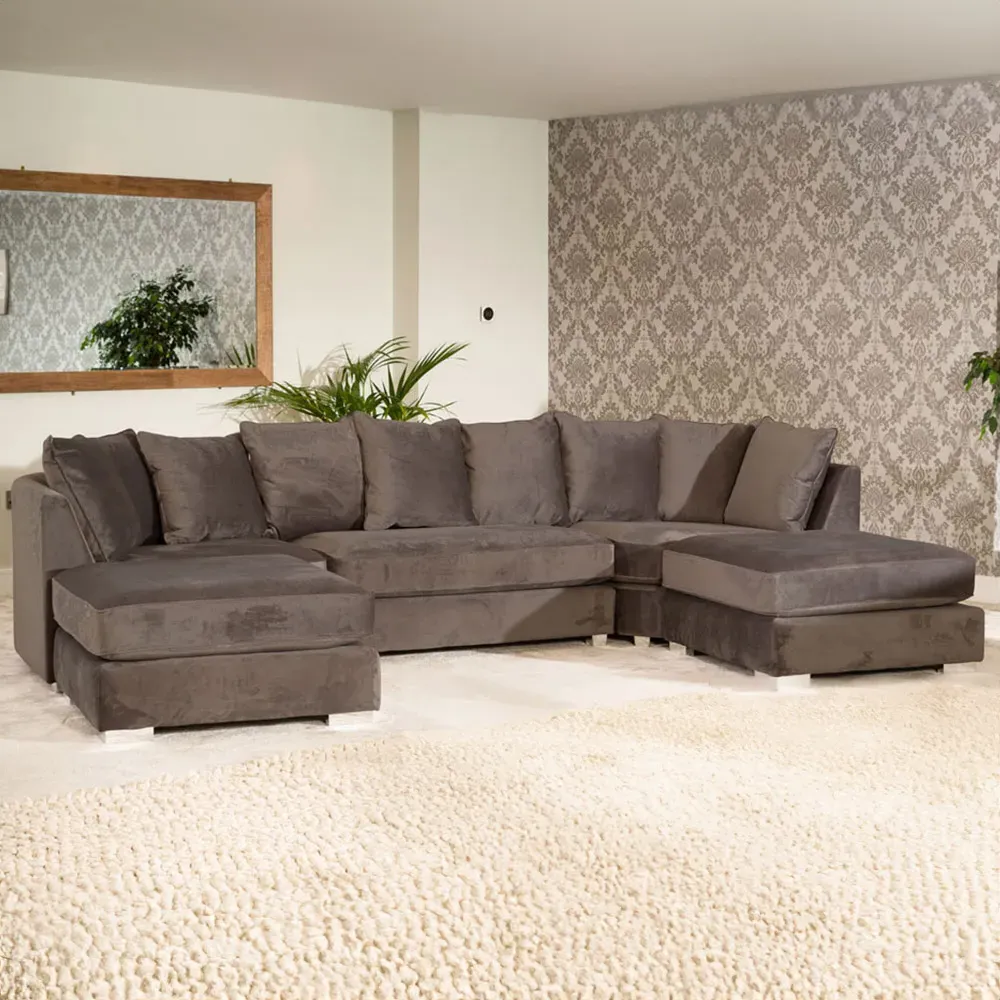 Rowan 6-Seater U-Shaped Corner Sofa - Taupe, Velvet