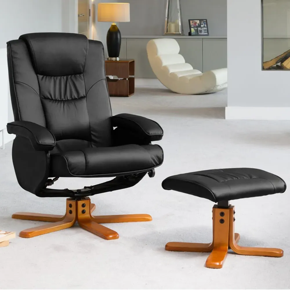 Severn Swivel Recliner Chair with Footstool - Black image