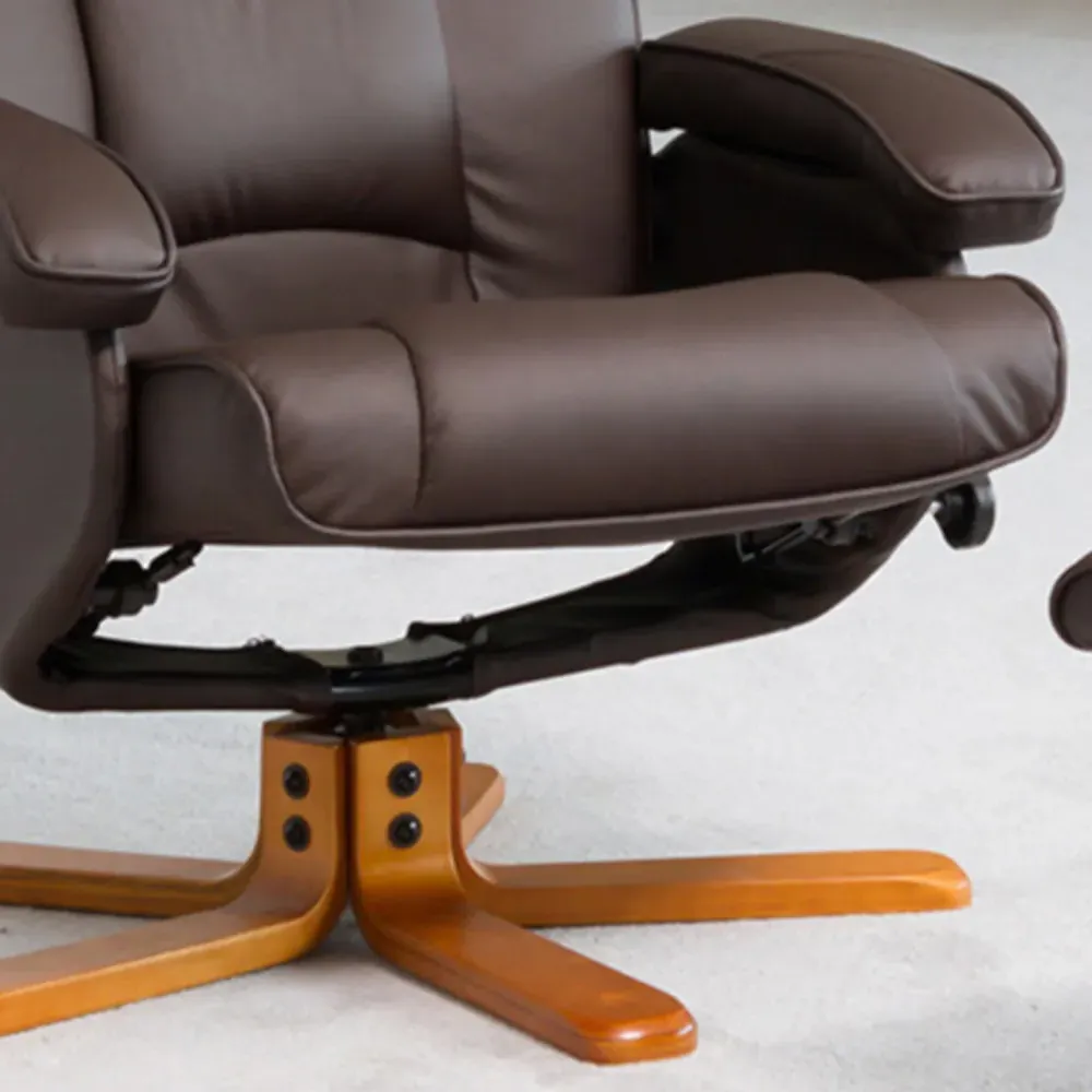 Severn Swivel Recliner Chair with Footstool - Brown