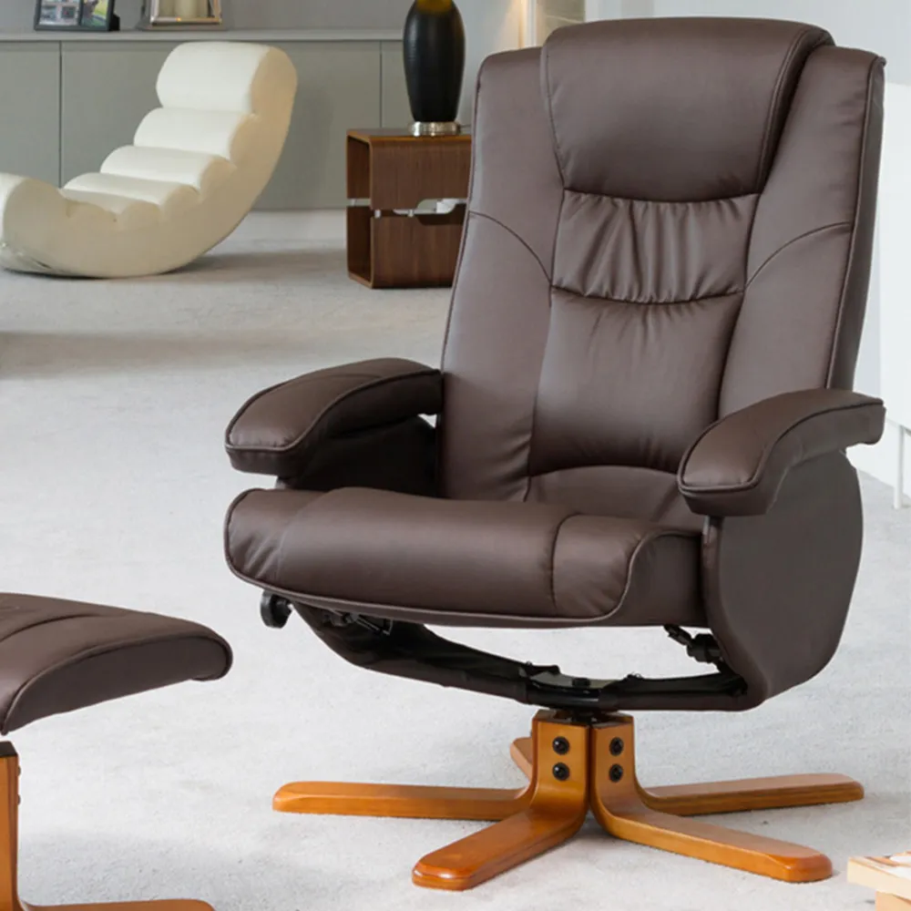 Severn Swivel Recliner Chair with Footstool - Brown