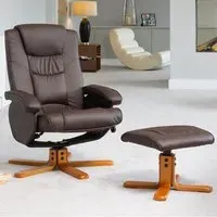 Severn Swivel Recliner Chair with Footstool - Brown