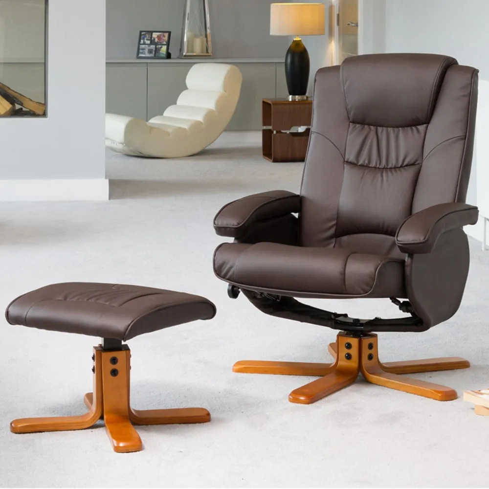 Severn Swivel Recliner Chair with Footstool - Brown