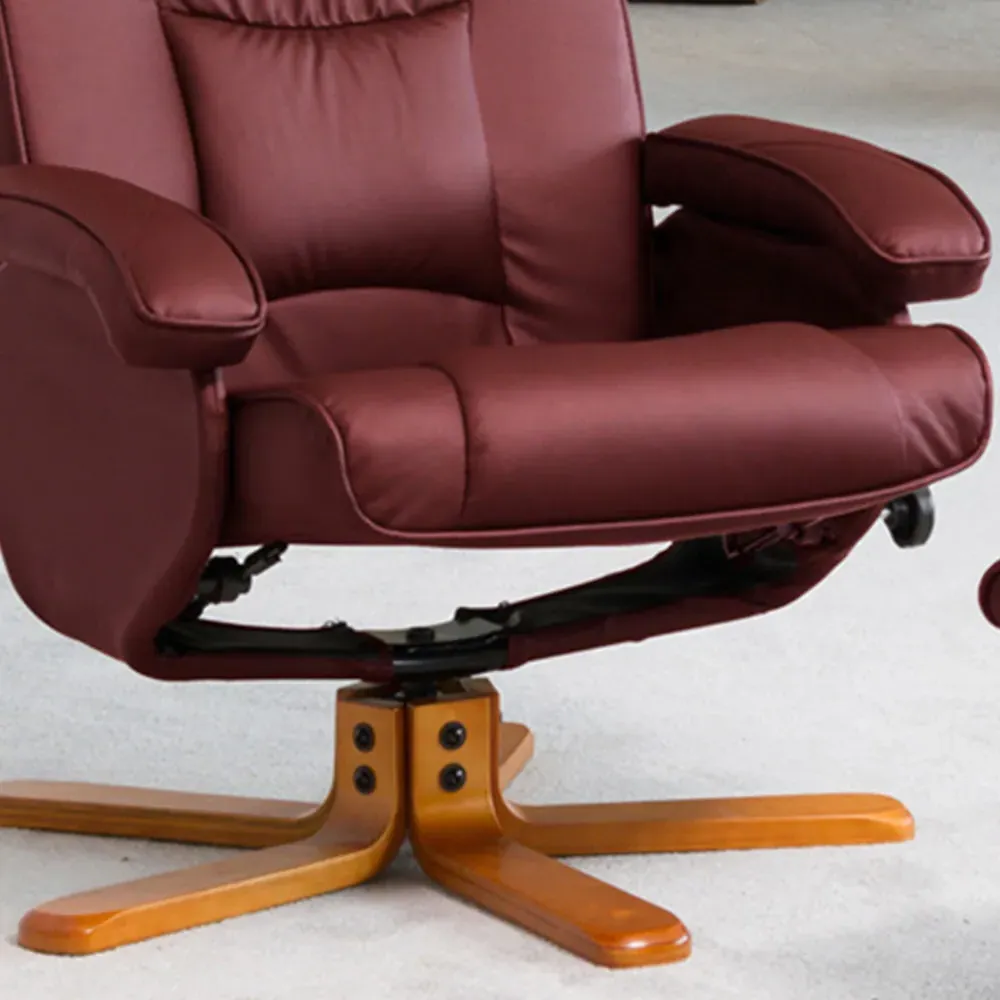 Severn Swivel Recliner Chair with Footstool - Burgundy