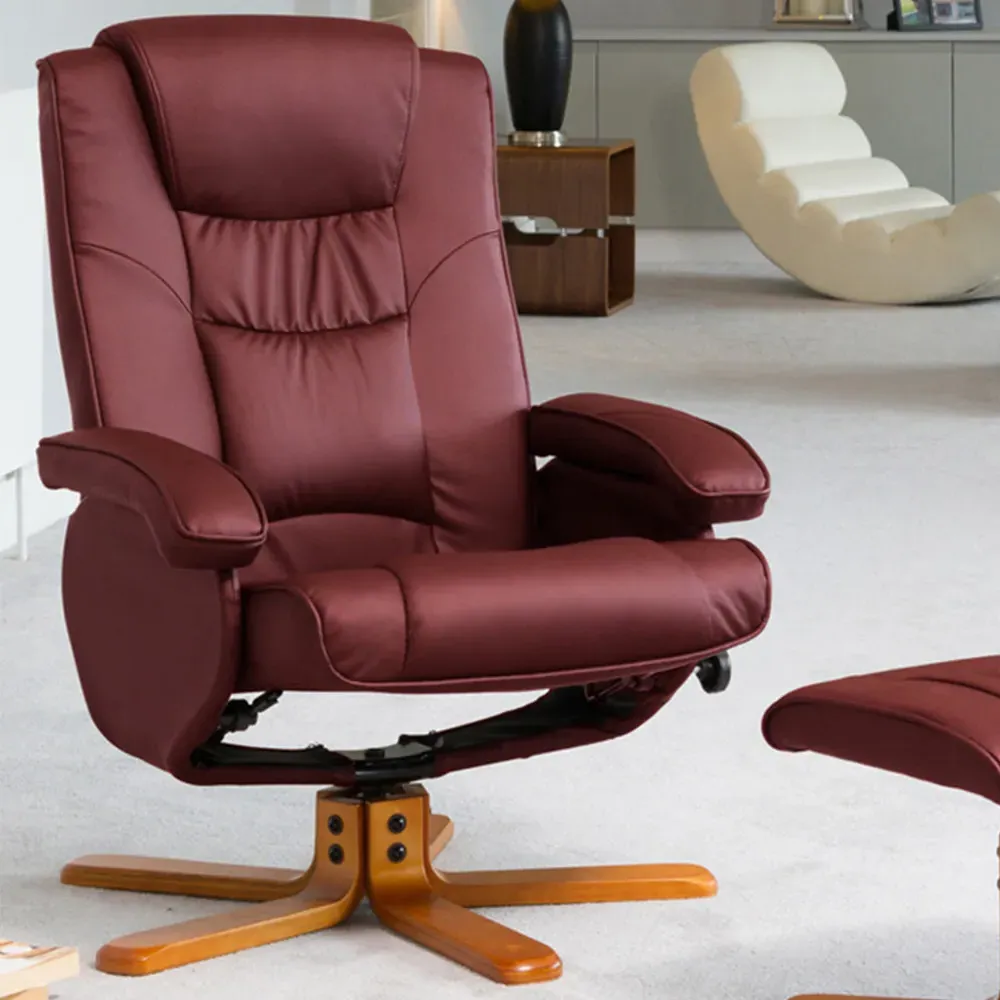 Severn Swivel Recliner Chair with Footstool - Burgundy