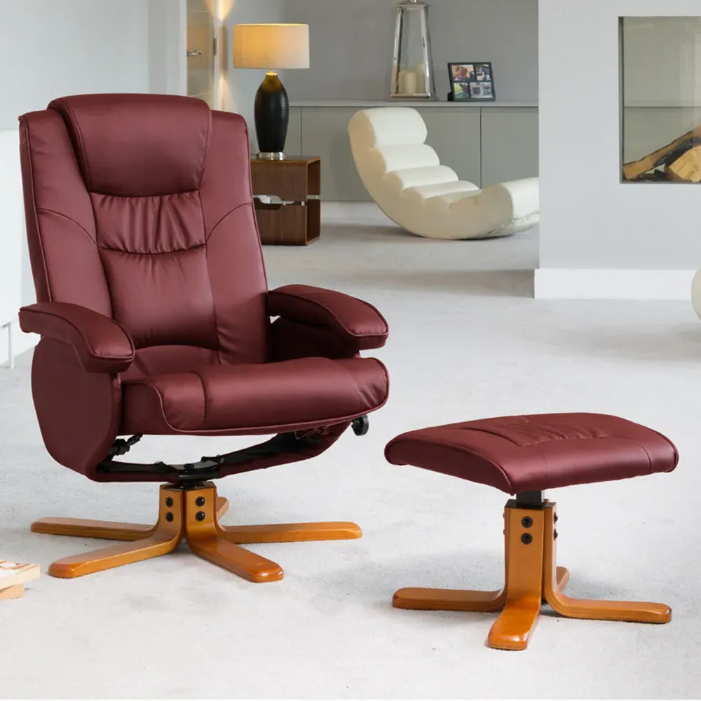 Severn Swivel Recliner Chair with Footstool - Burgundy