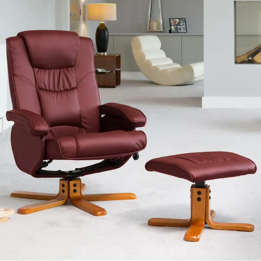 Severn Swivel Recliner Chair with Massage and Heat - Burgundy