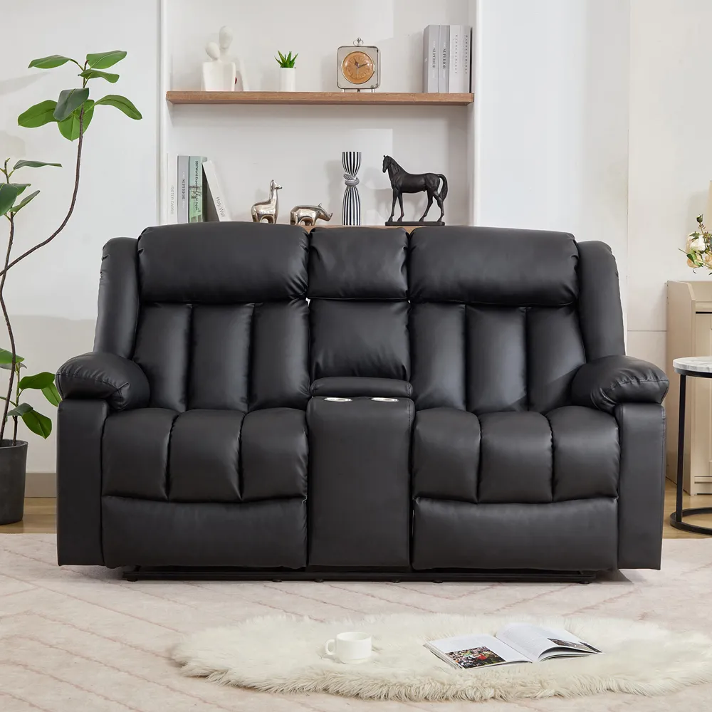 Sheridan 2-Seater Recliner Sofa with Console - Black, Leather