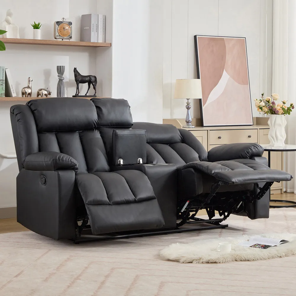 Sheridan 2-Seater Recliner Sofa with Console - Black, Leather