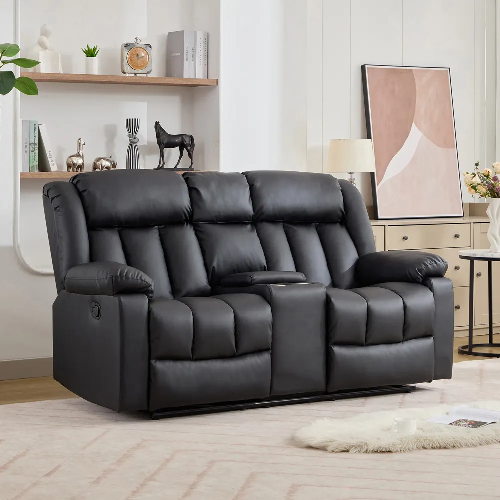 Sheridan 2-Seater Recliner Sofa with Console - Black, Leather
