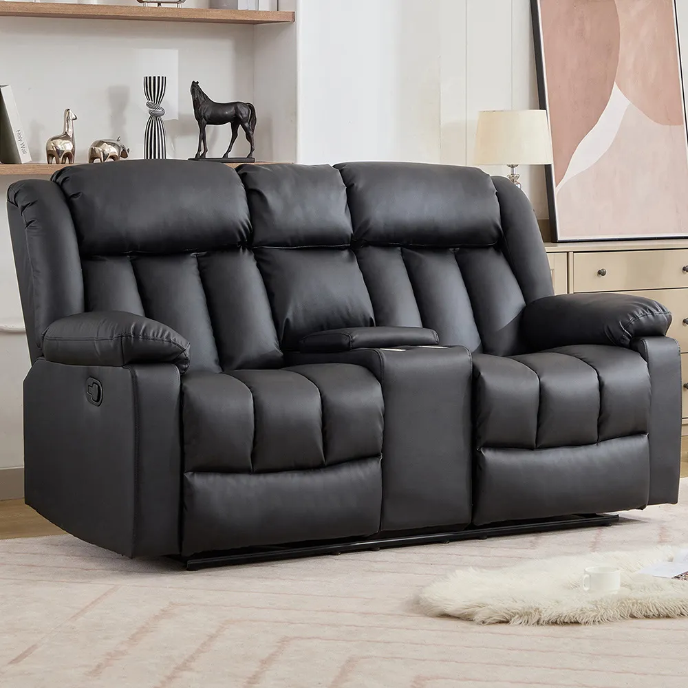 Sheridan 2-Seater Recliner Sofa with Console - Black, Leather