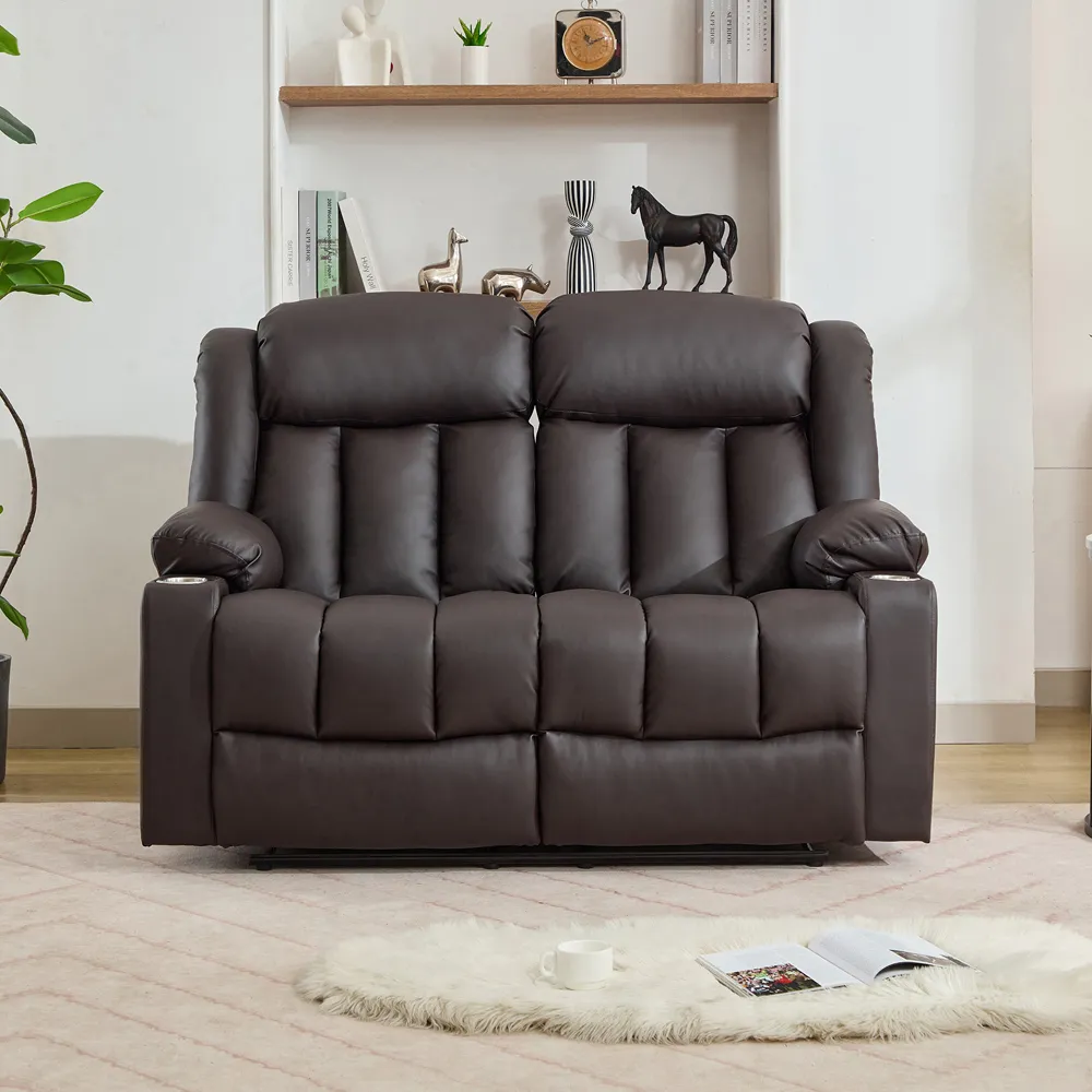 Sheridan 2-Seater Recliner Sofa with Cup Holders - Brown, Leather