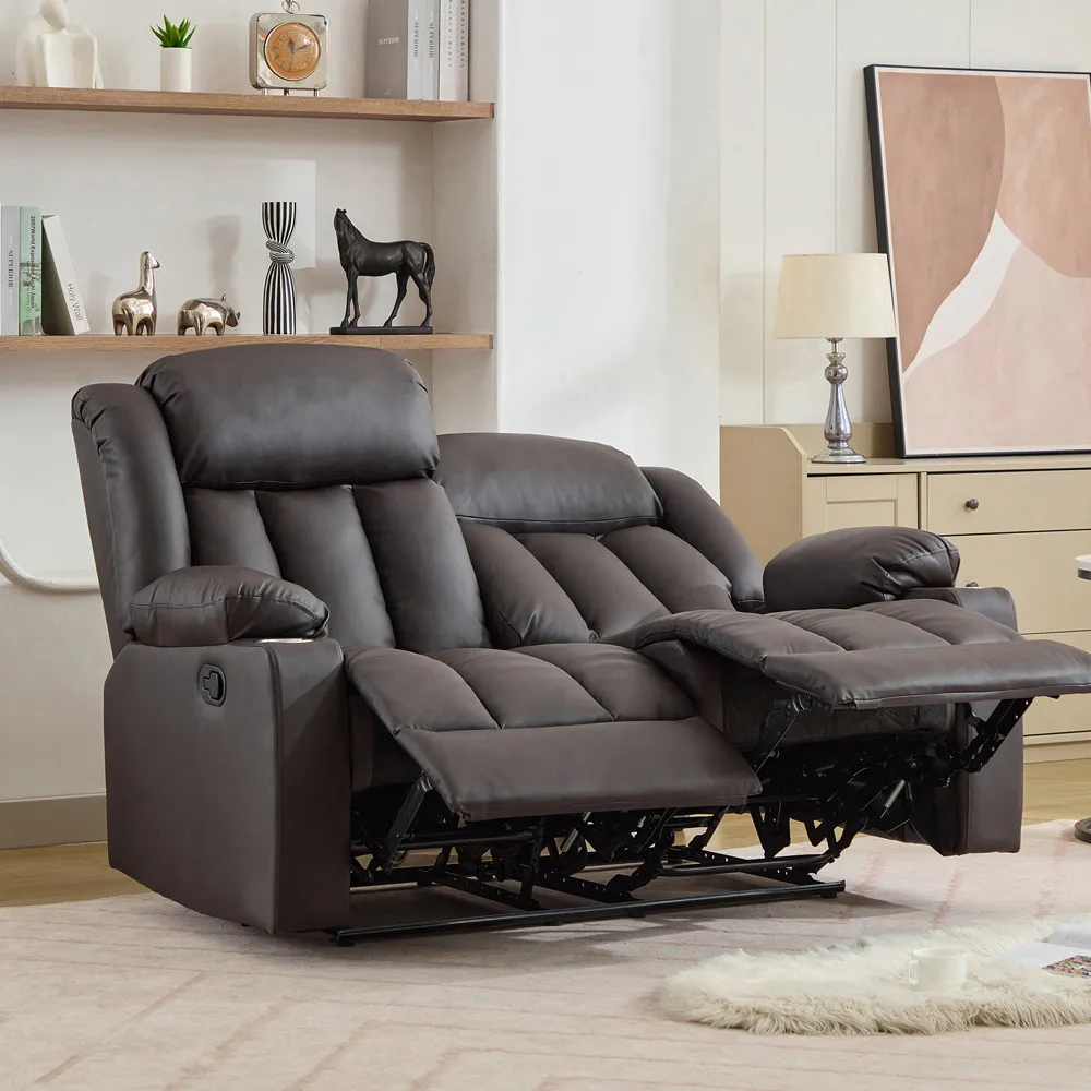 Sheridan 2-Seater Recliner Sofa with Cup Holders - Brown, Leather