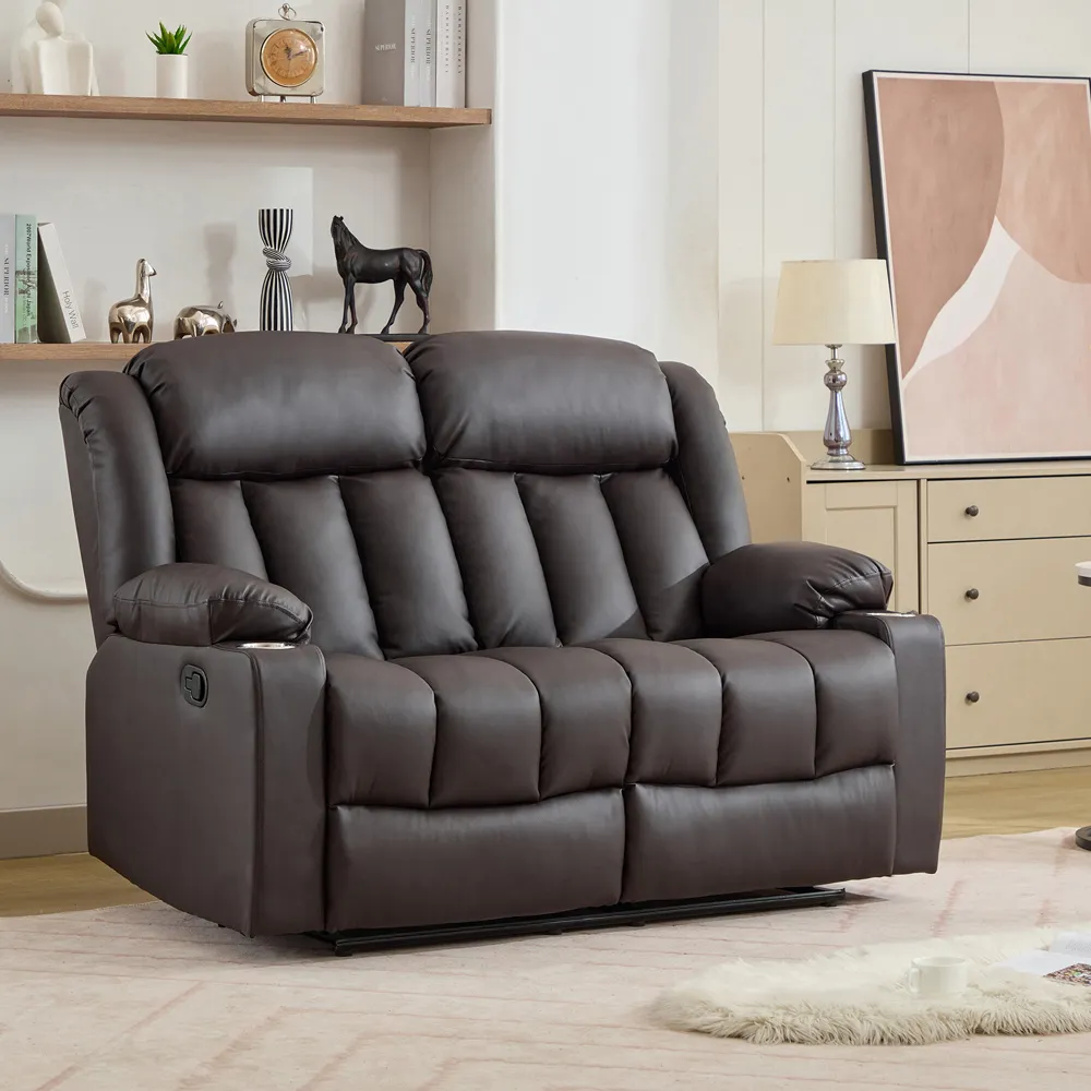 Sheridan 2-Seater Recliner Sofa with Cup Holders - Brown, Leather