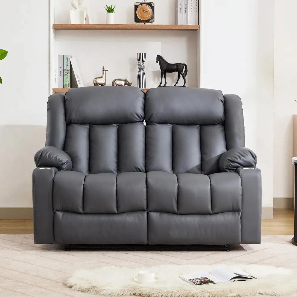 Sheridan 2-Seater Recliner Sofa with Cup Holders - Grey, Leather