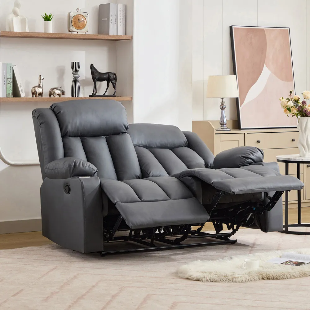 Sheridan 2-Seater Recliner Sofa with Cup Holders - Grey, Leather