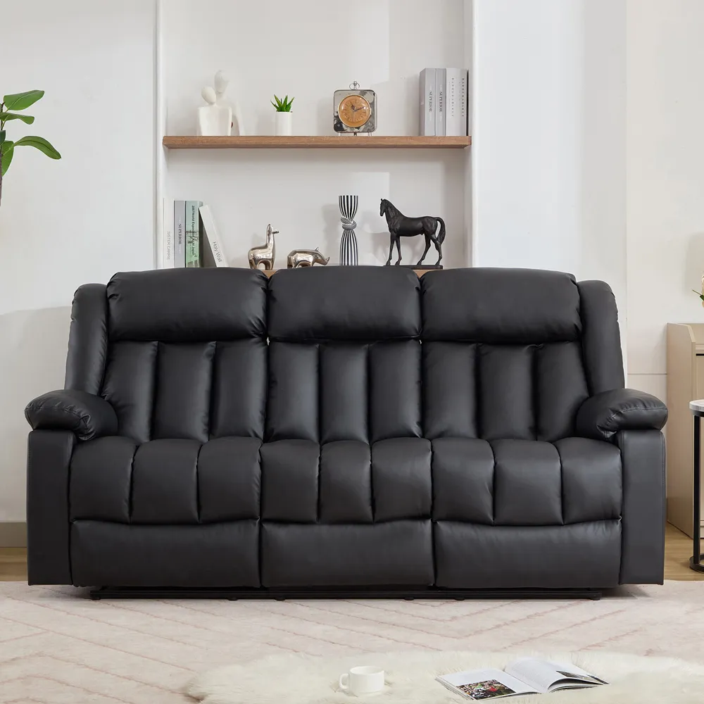 Sheridan 3-Seater Recliner Sofa with Console - Black, Leather