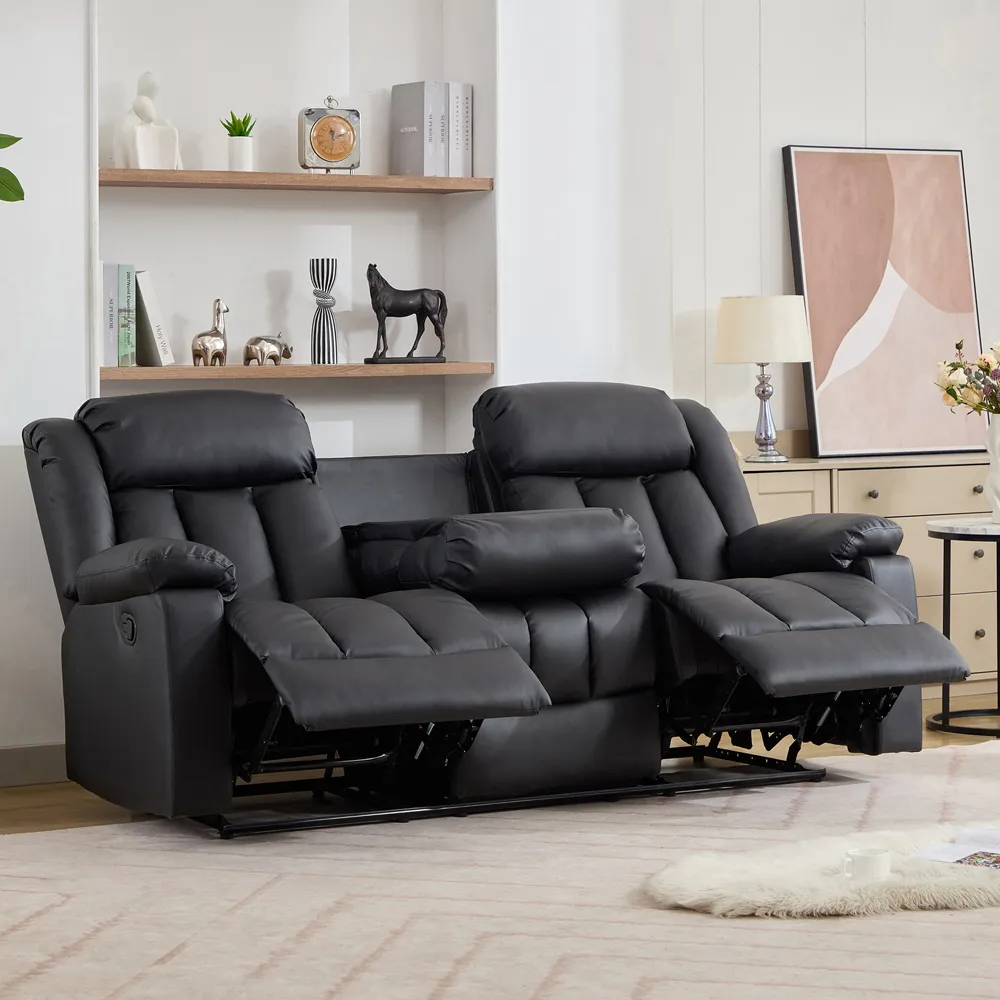 Sheridan 3-Seater Recliner Sofa with Console - Black, Leather