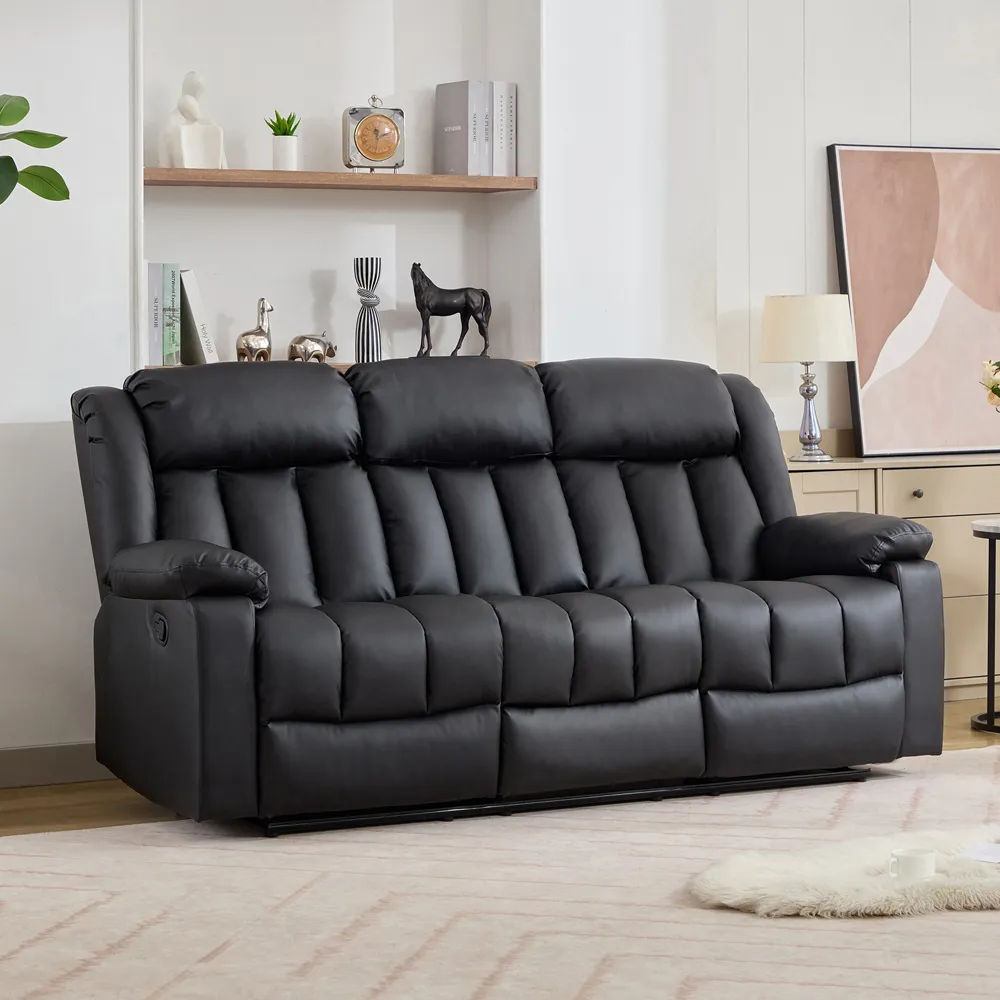 Sheridan 3-Seater Recliner Sofa with Console - Black, Leather