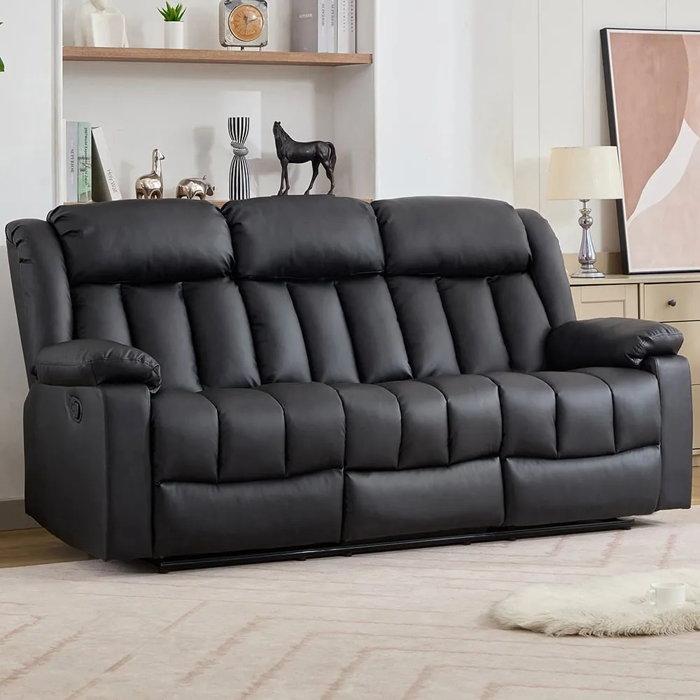 Sheridan 3-Seater Recliner Sofa with Console - Black, Leather