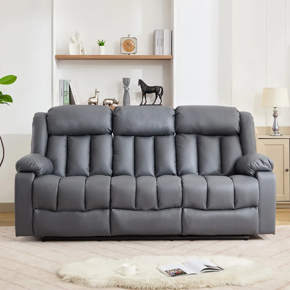 Sheridan 3-Seater Recliner Sofa with Console - Grey, Leather