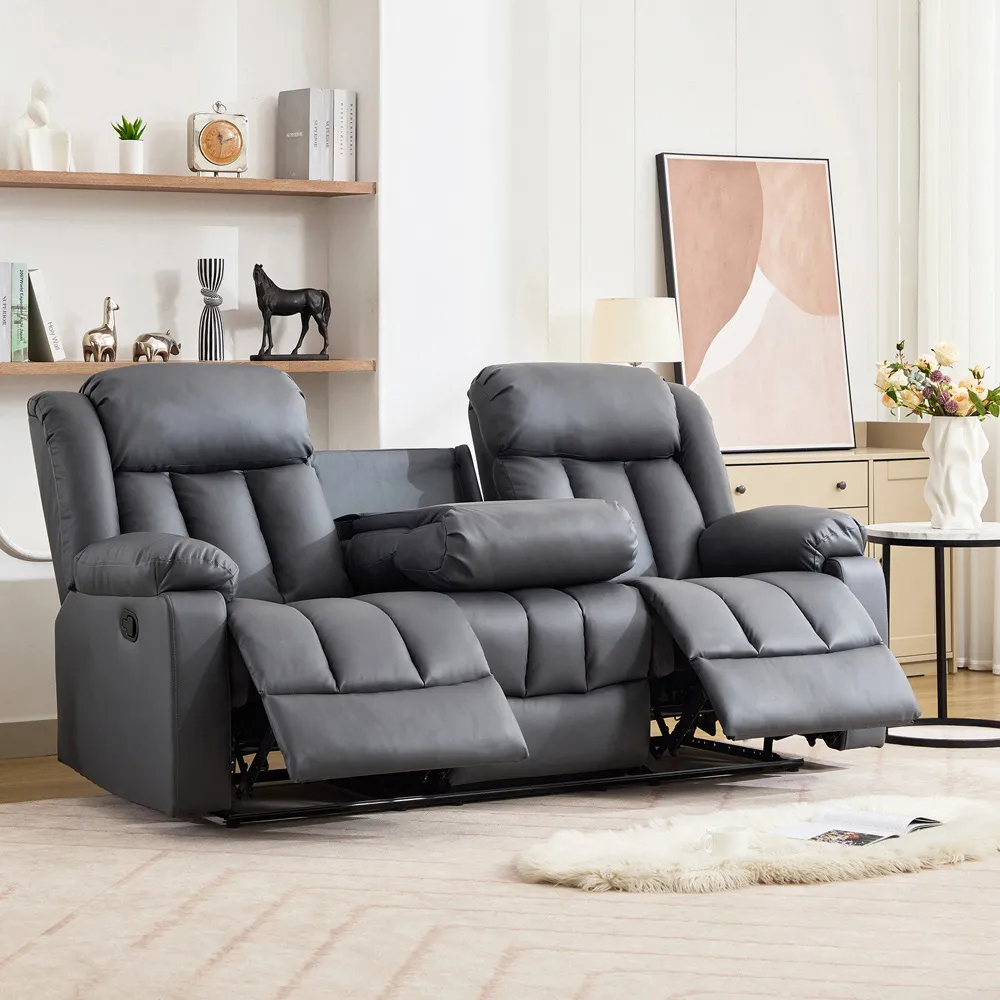 Sheridan 3-Seater Recliner Sofa with Console - Grey, Leather