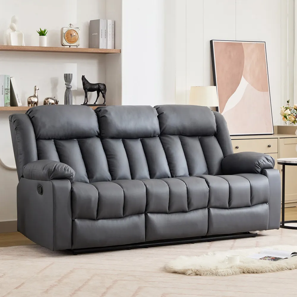 Sheridan 3-Seater Recliner Sofa with Console - Grey, Leather