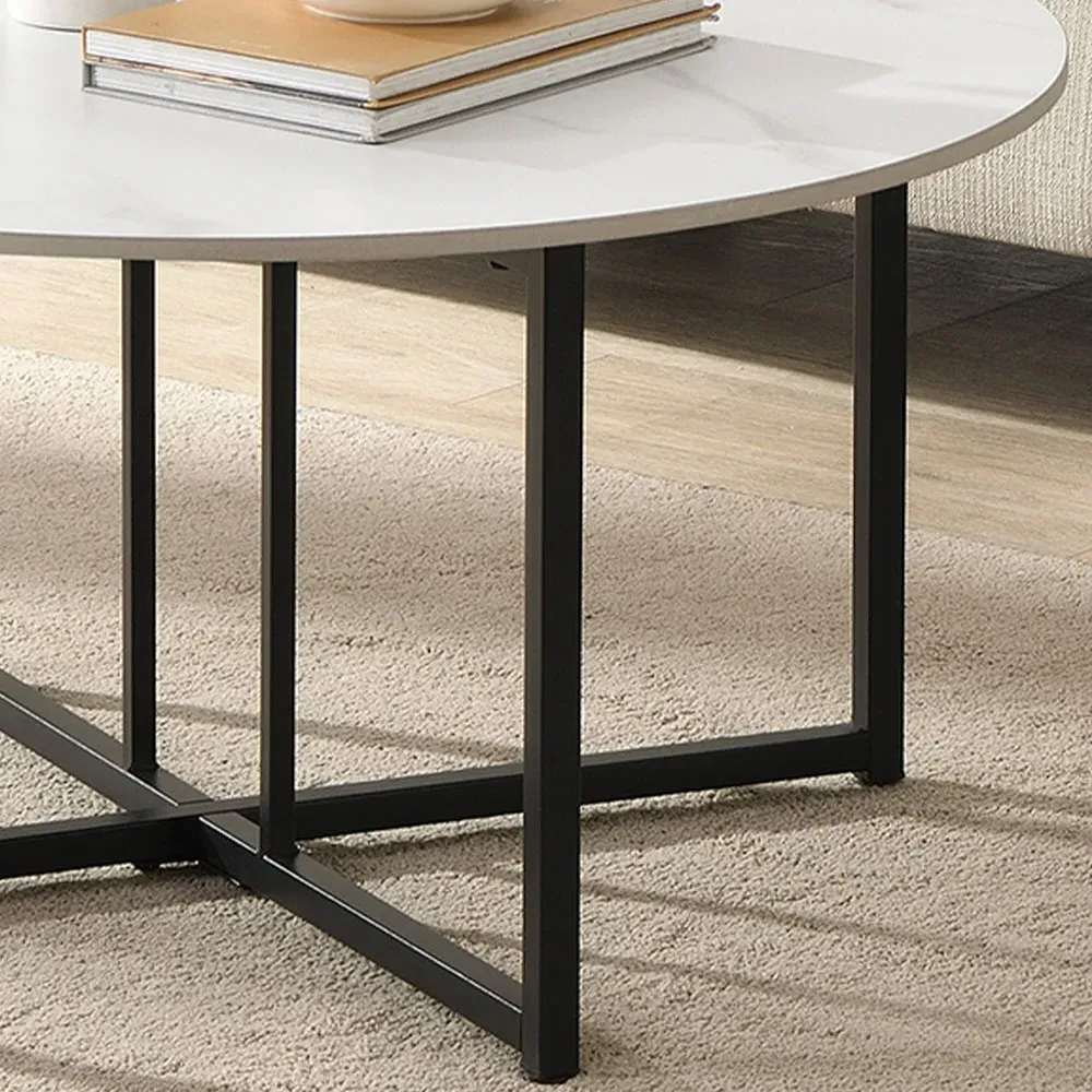 Solstice Round Coffee Table - White, Ceramic