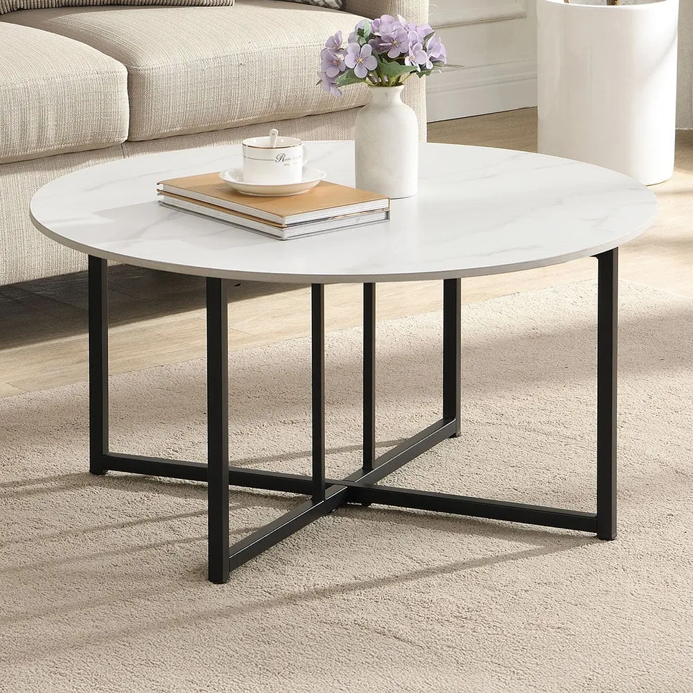 Solstice Round Coffee Table - White, Ceramic image