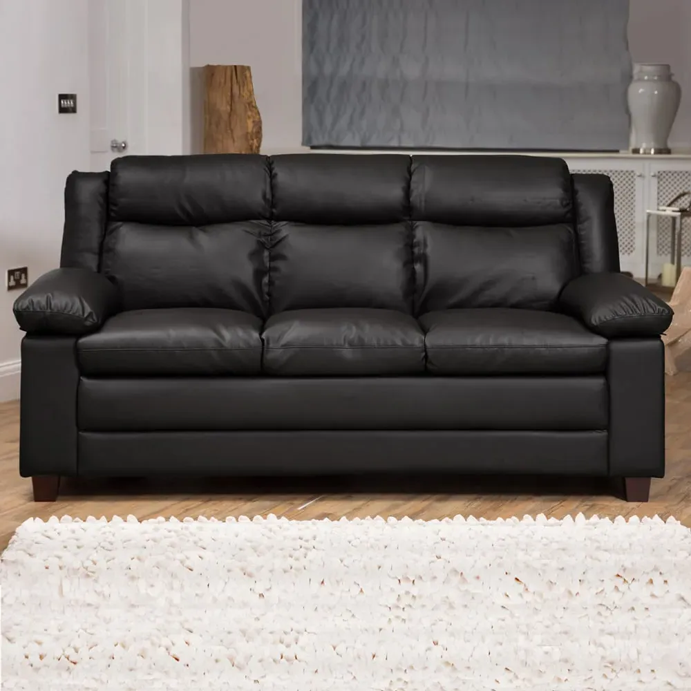 Standish 3-Seater Sofa - Black, Bonded Leather