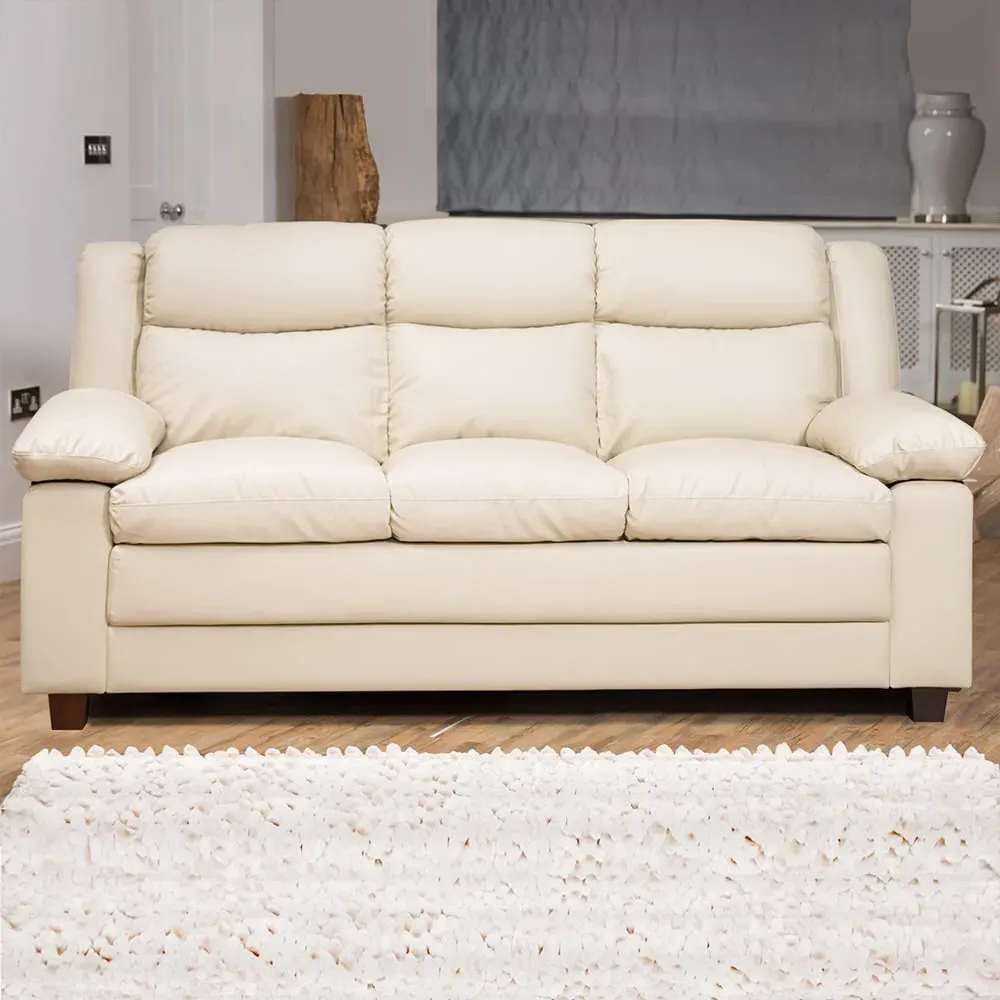Standish 3-Seater Sofa - Cream, Bonded Leather