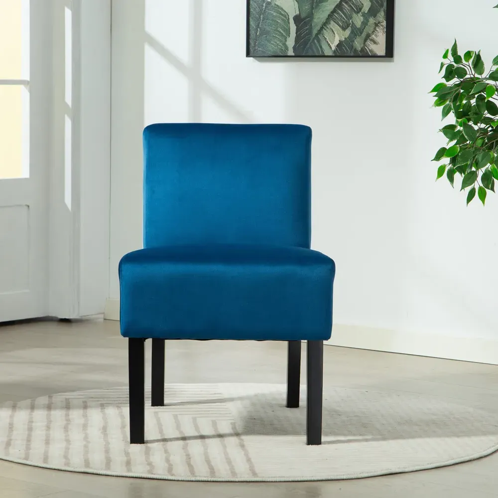 Valina Armless Accent Chair - Blue, Velvet