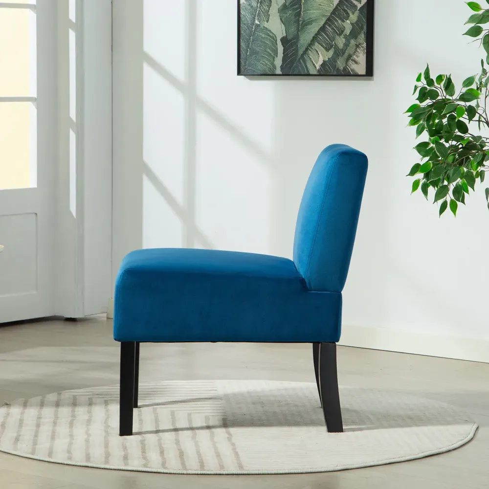 Valina Armless Accent Chair - Blue, Velvet
