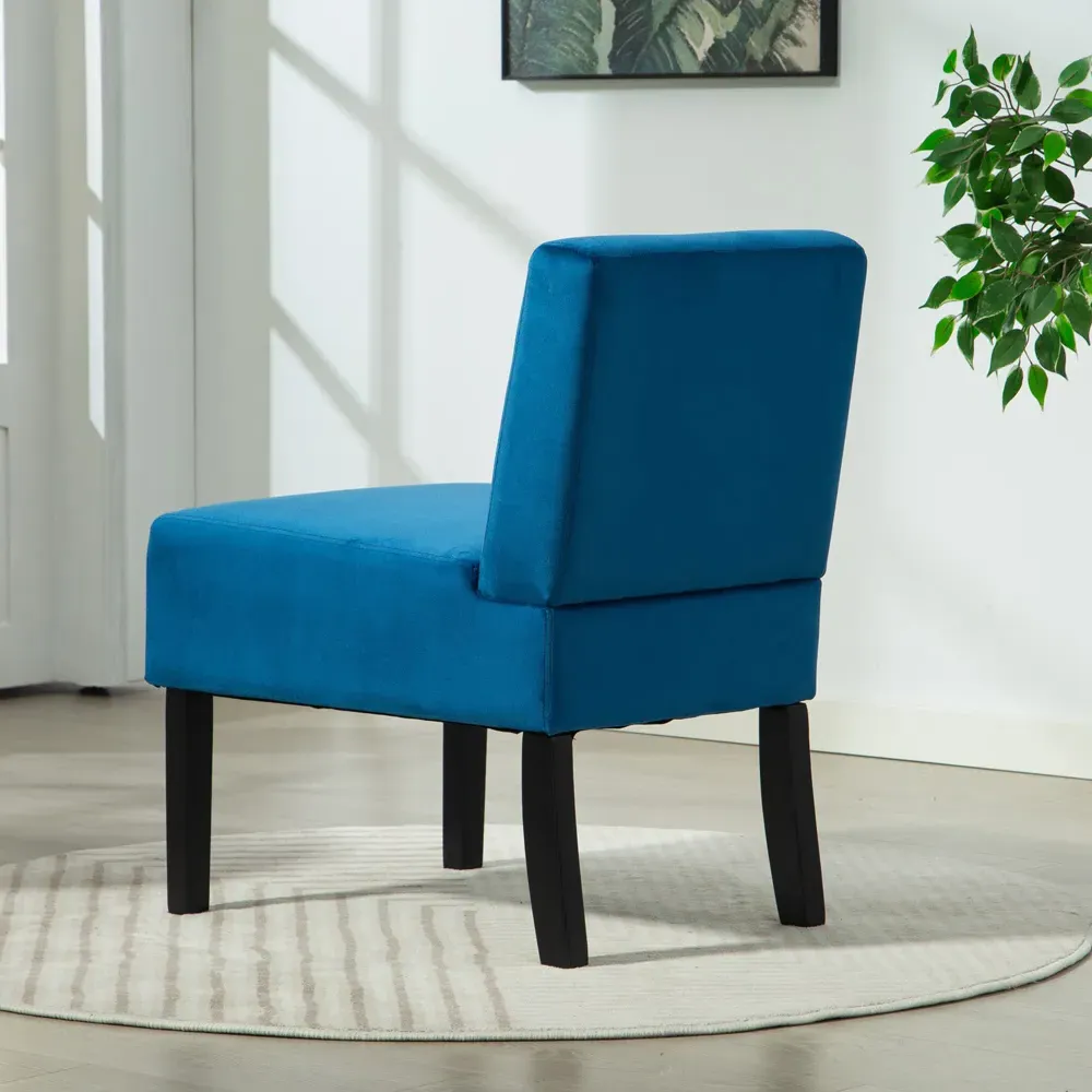 Valina Armless Accent Chair - Blue, Velvet