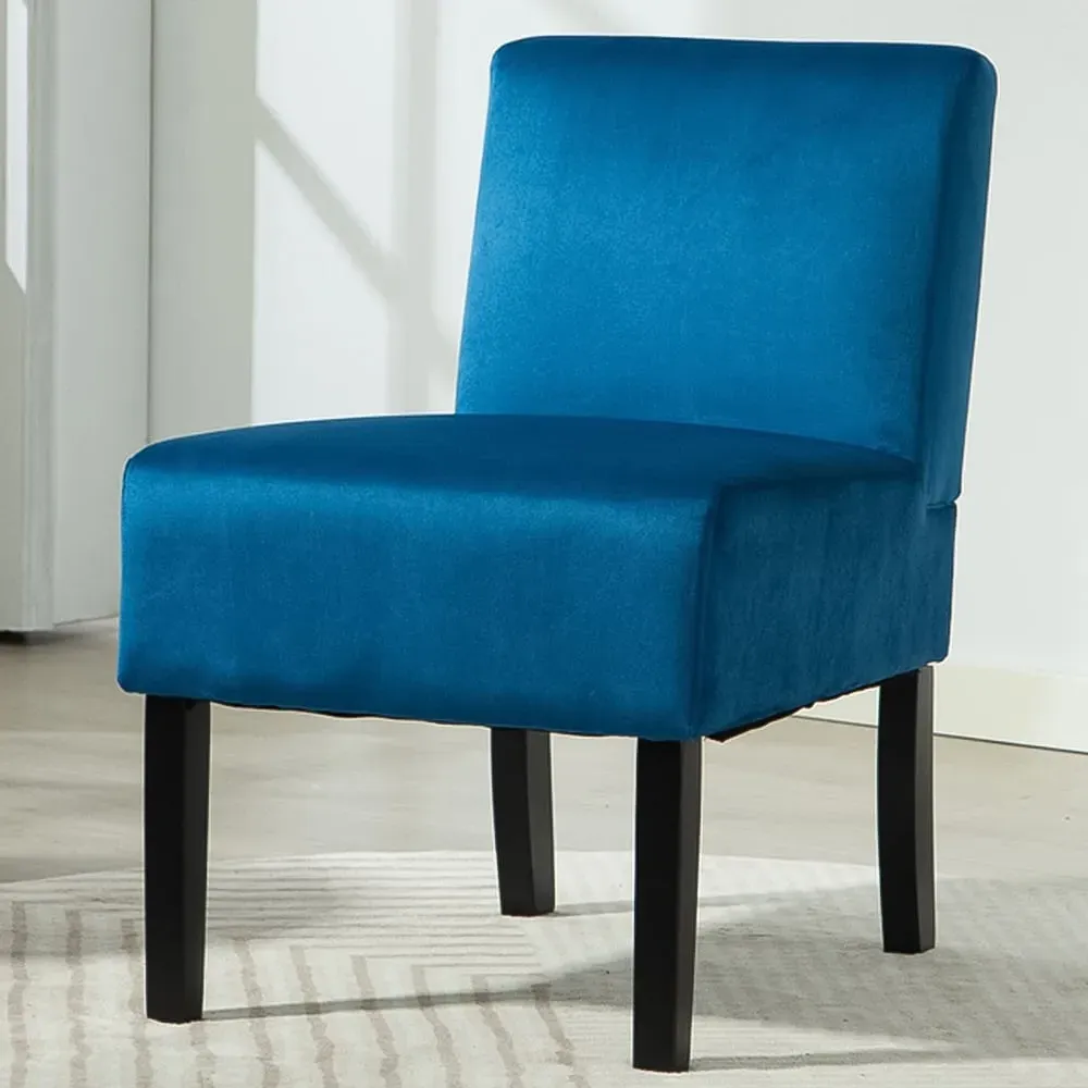 Valina Armless Accent Chair - Blue, Velvet image