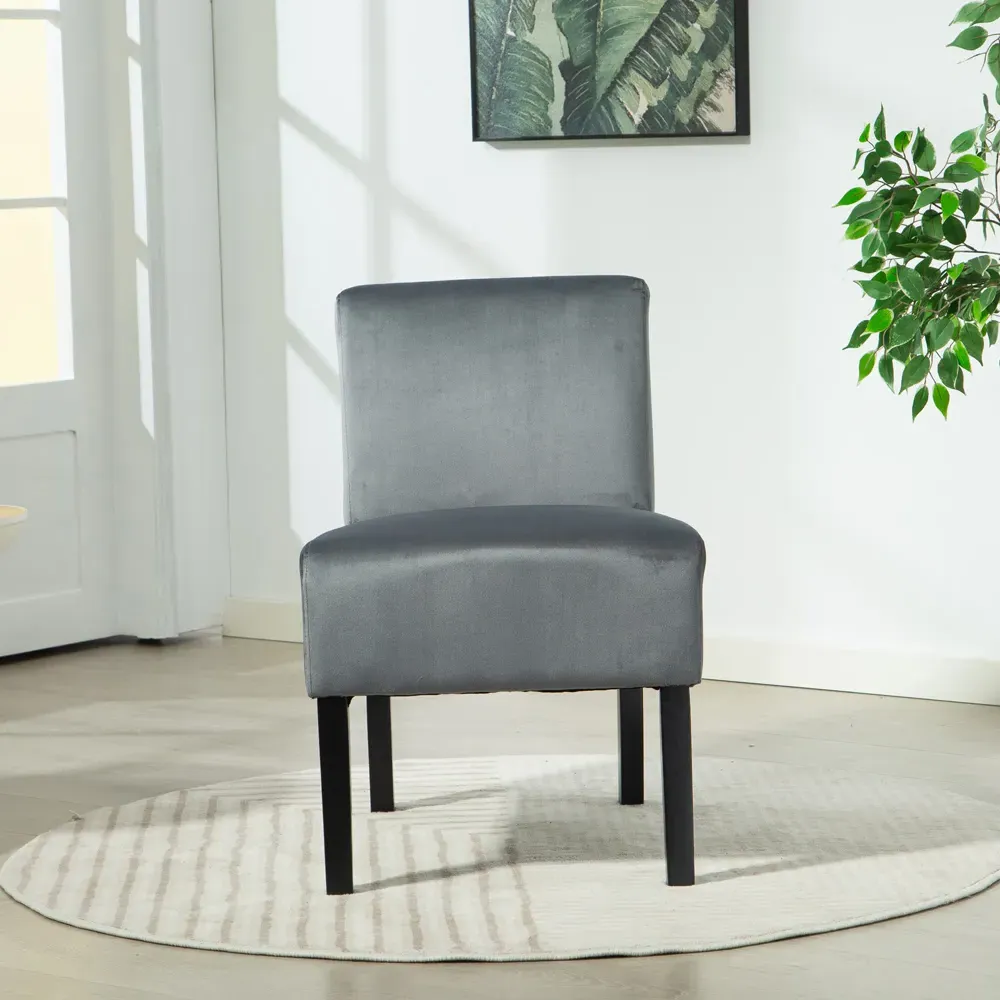Valina Armless Accent Chair - Grey, Velvet