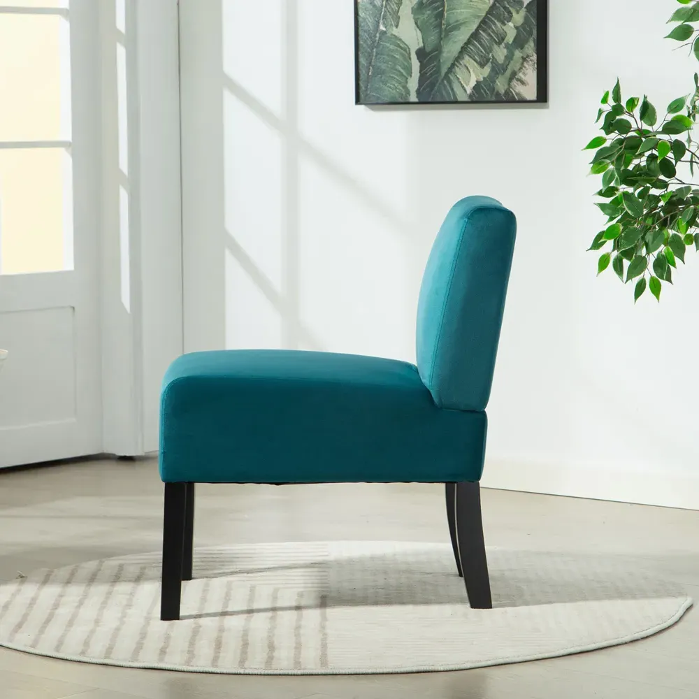 Valina Armless Accent Chair - Teal, Velvet