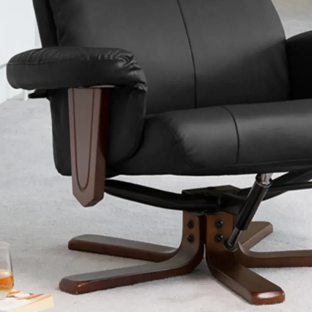 Woodacre Swivel Recliner Chair with Footstool - Black, Leather