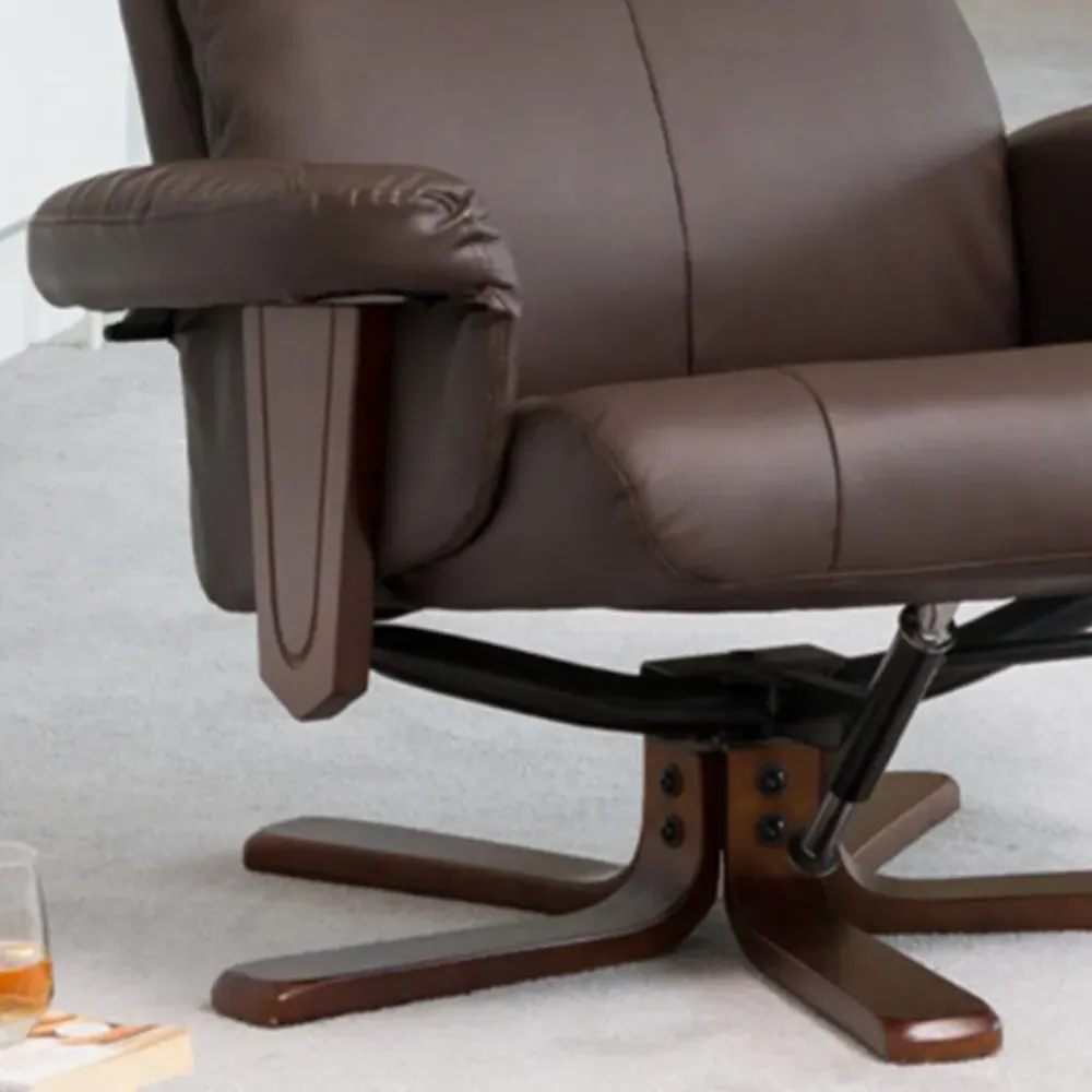Woodacre Swivel Recliner Chair with Footstool - Brown, Leather