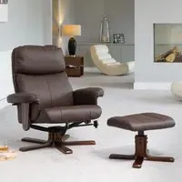 Woodacre Swivel Recliner Chair with Footstool - Brown, Leather