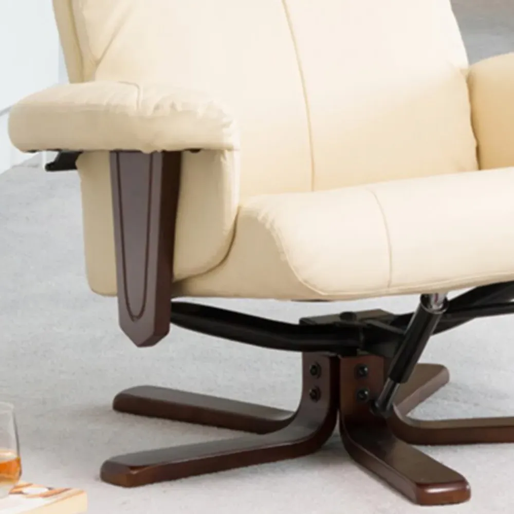 Woodacre Swivel Recliner Chair with Footstool - Cream, Leather