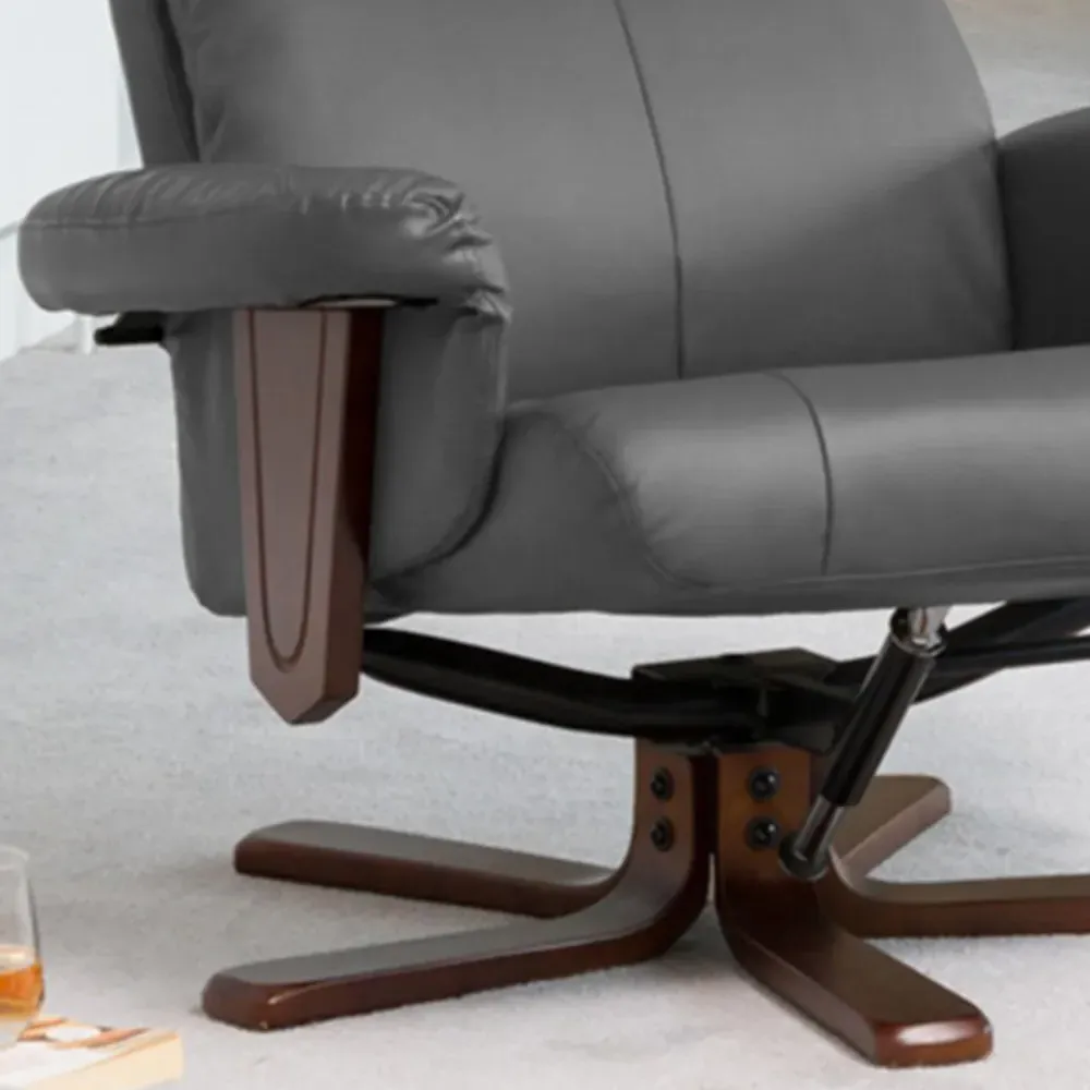 Woodacre Swivel Recliner Chair with Footstool - Grey, Leather
