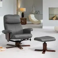 Woodacre Swivel Recliner Chair with Footstool - Grey, Leather