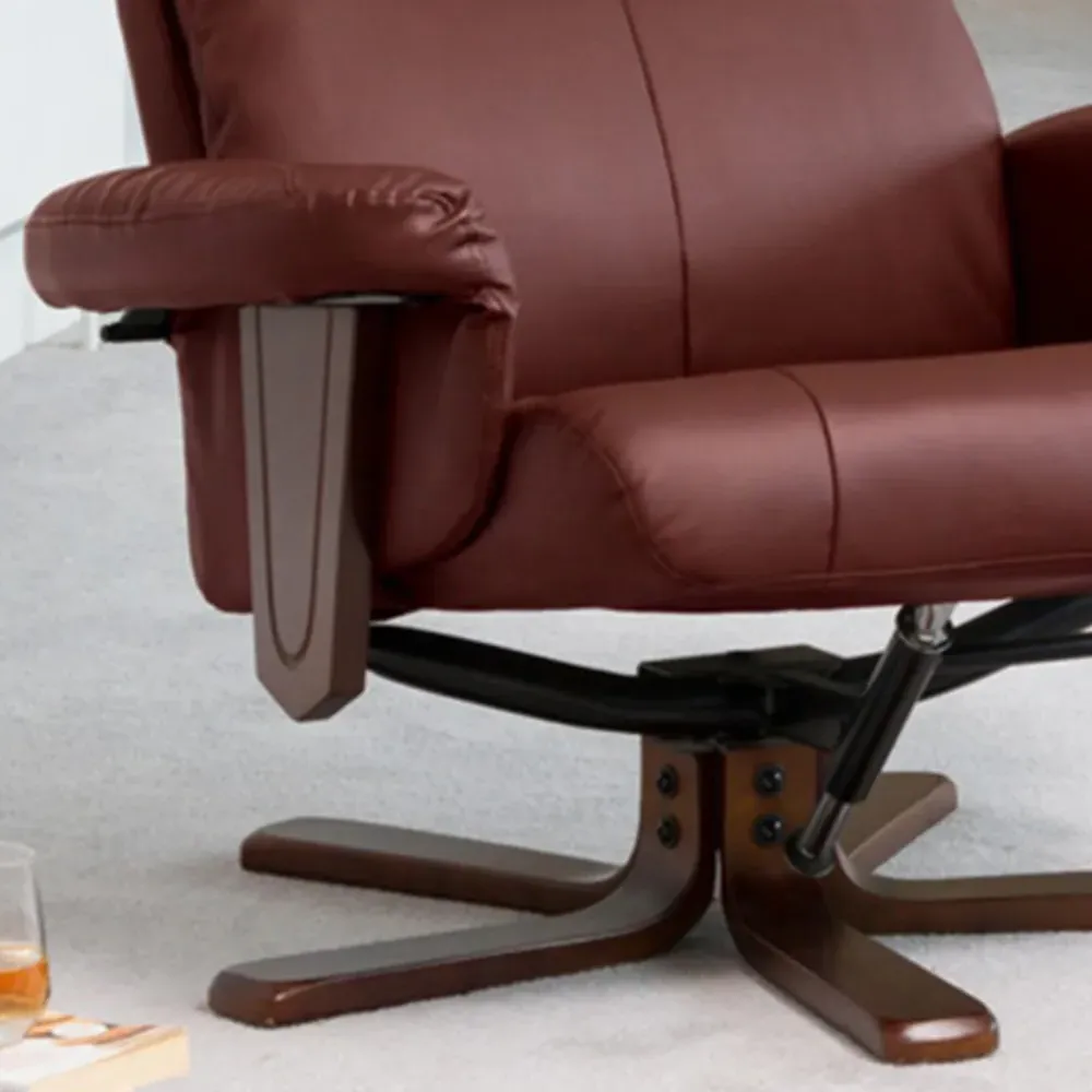 Woodacre Swivel Recliner Chair with Footstool - Red, Leather