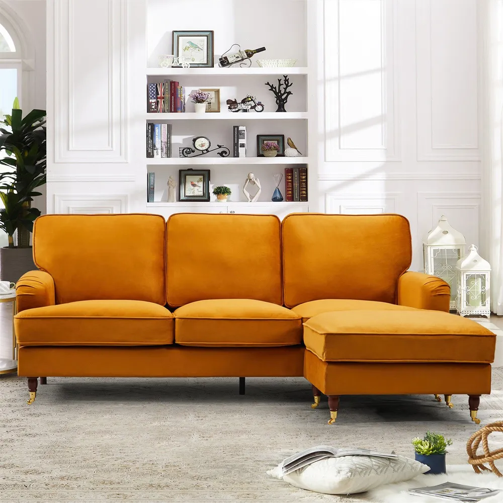 Woodbury 3-Seater Corner Sofa Reversible - Orange, Velvet
