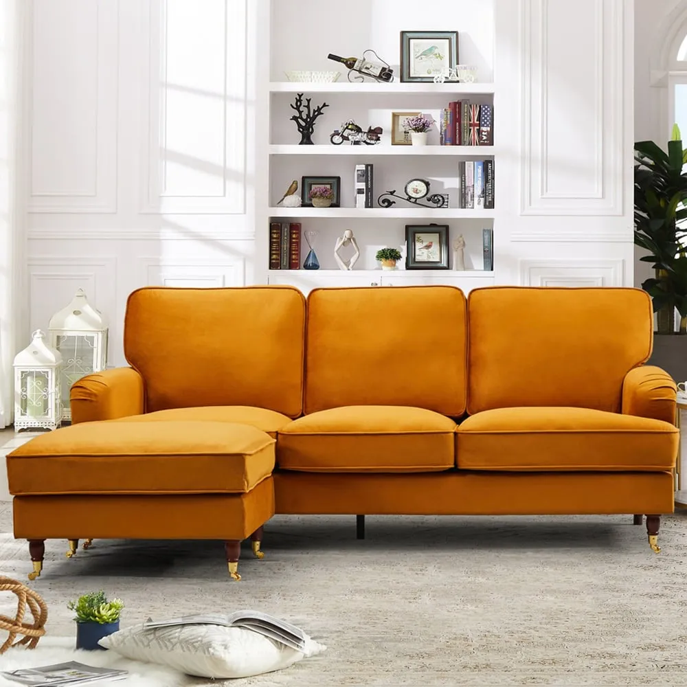 Woodbury 3-Seater Corner Sofa Reversible - Orange, Velvet