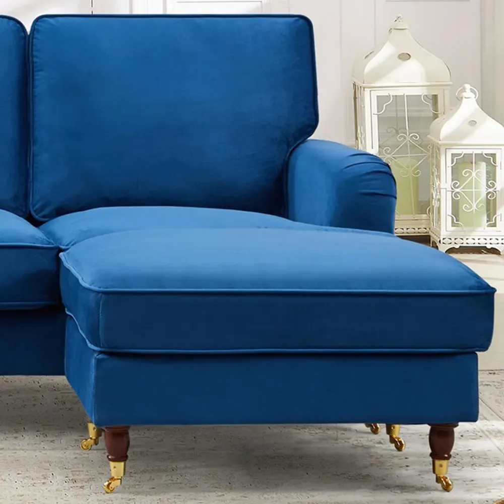 Woodbury 3-Seater Corner Sofa with Ottoman - Blue, Velvet