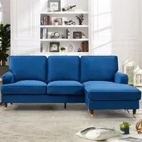 Woodbury 3-Seater Corner Sofa with Ottoman - Blue, Velvet