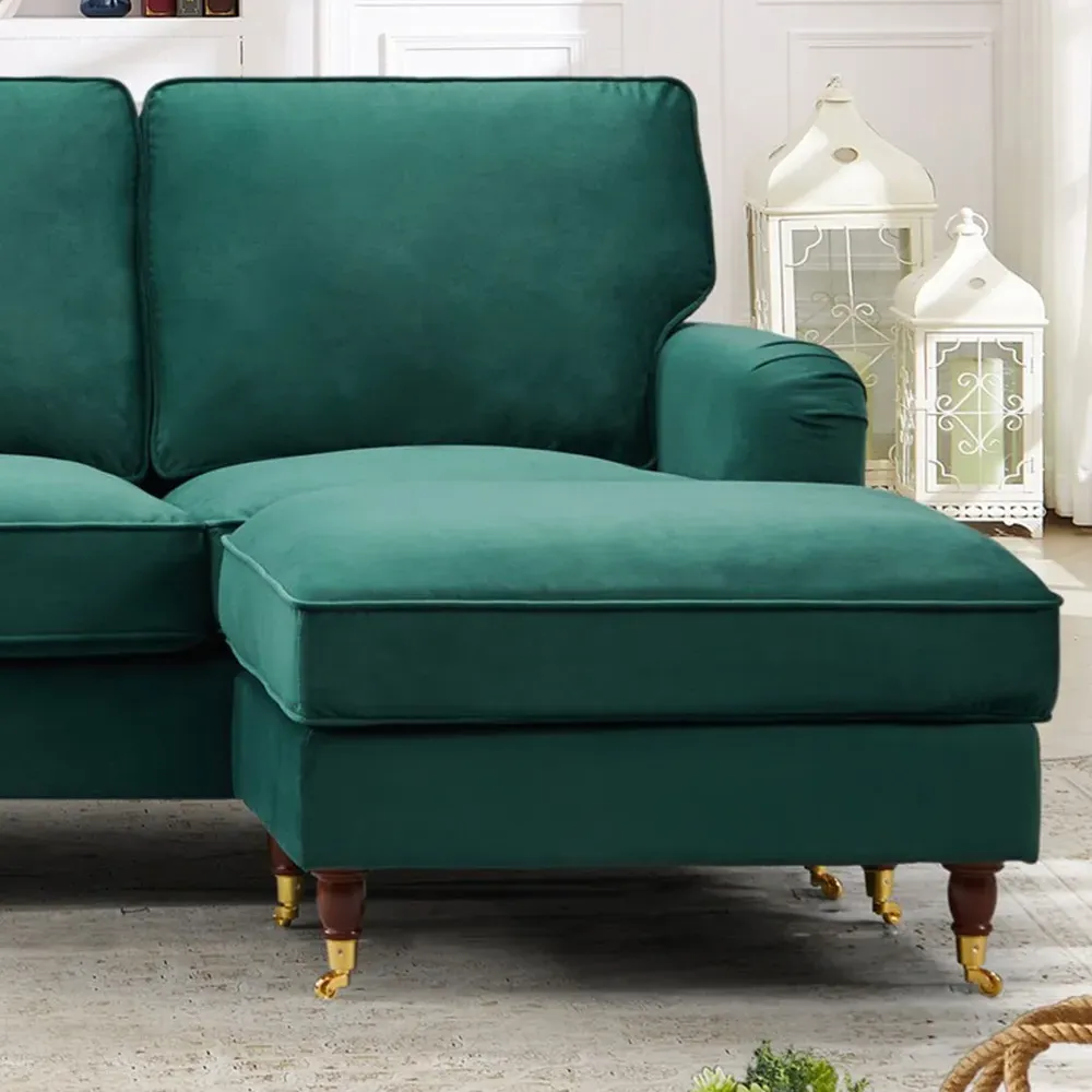 Woodbury 3-Seater Corner Sofa with Ottoman - Green, Velvet